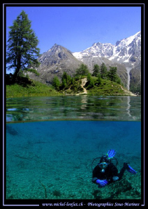 Caroline my wife diving a High Altitude Lake in the Swiss... by Michel Lonfat 